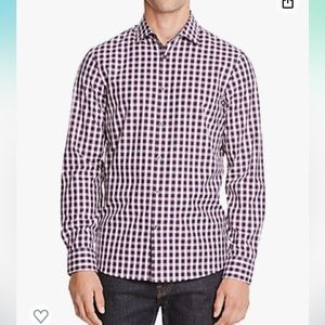 M Michael Kors Size161/2, Slim Fit No Iron Dress Shirt Cotton Brown Blue…